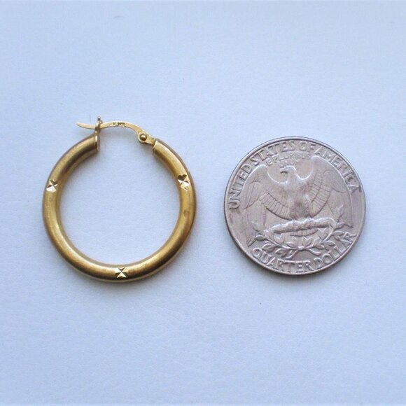 Vintage Designer Solid 14K Yellow Gold Diamond Cut Hoop Earrings - Picture 2 of 4